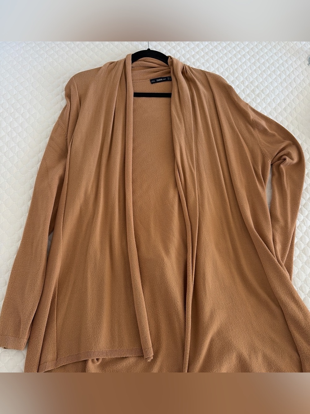 Zara Tan Open-Front Draped Cardigan